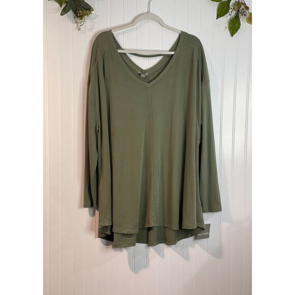 Falls Creek Womens Plus Size 2X Olive Green Tunic Top With Ribbed Sleeves - Picture 10 of 14